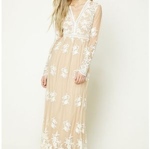 New Forever 21 Nude Embroidered Maxi Dress